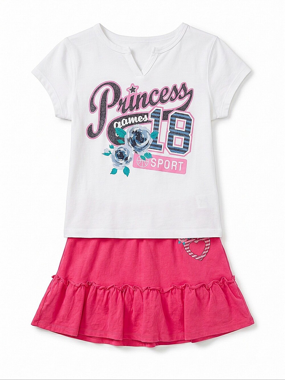 NWT! Childrens Place Princess 18 Sport Hoode Graphic Tee & Pink Ruffle Skirt Set